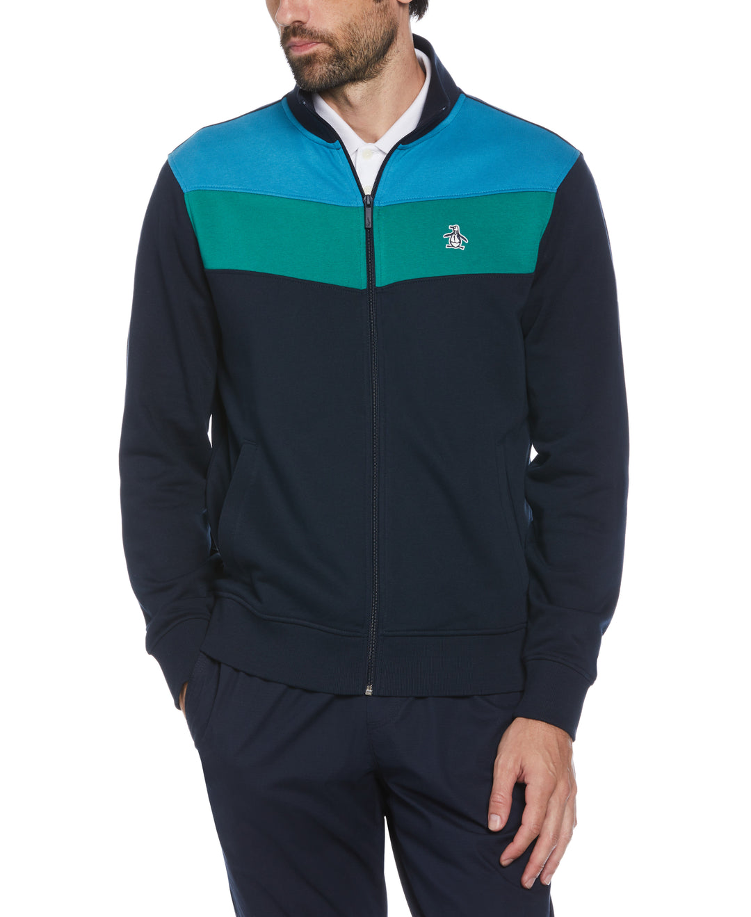 Colorblock Fleece Track Jacket (Dark Sapphire) 