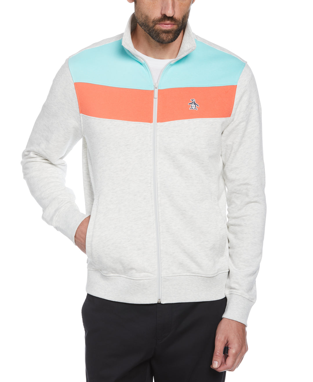 Colorblock Fleece Track Jacket (Light Grey Melange) 
