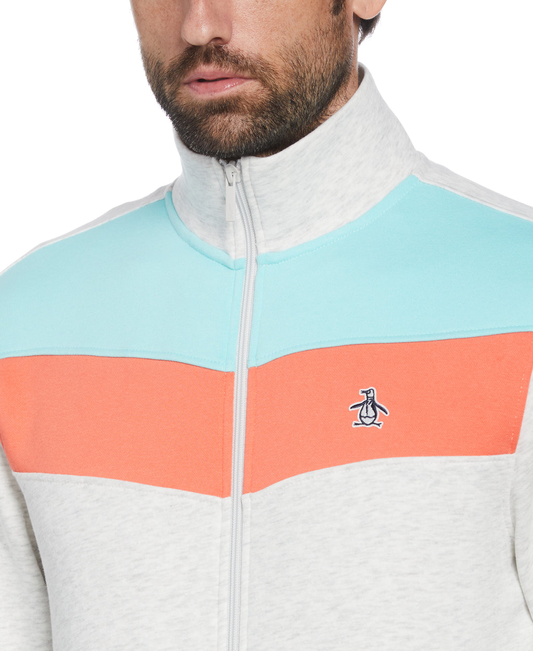 Colorblock Fleece Track Jacket (Light Grey Melange) 