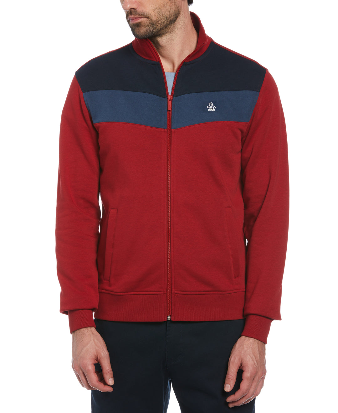 Colorblock Fleece Track Jacket (Red Dahlia) 