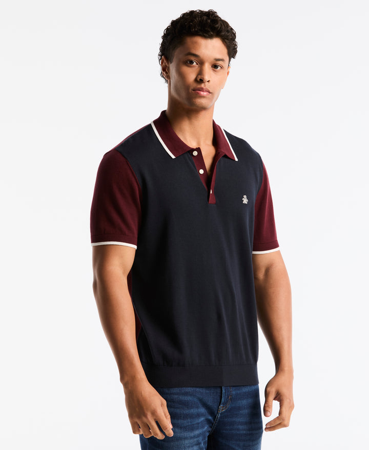 Cotton Colorblock Sweater Polo (Dark Sapphire) 