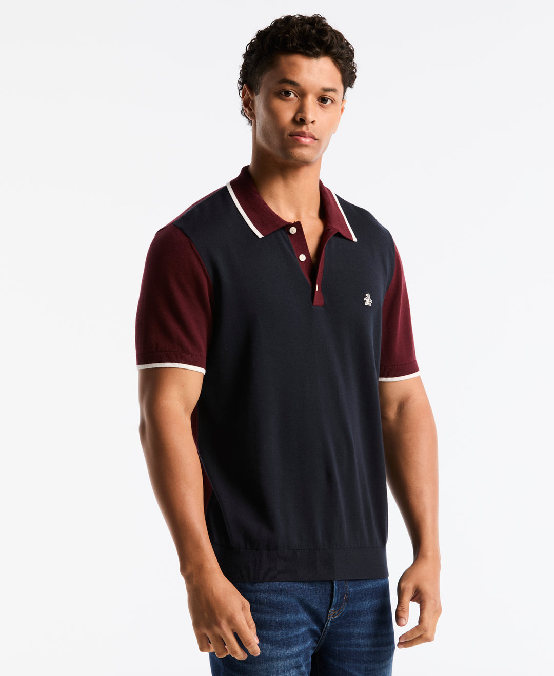 Cotton Colorblock Sweater Polo (Dark Sapphire) 
