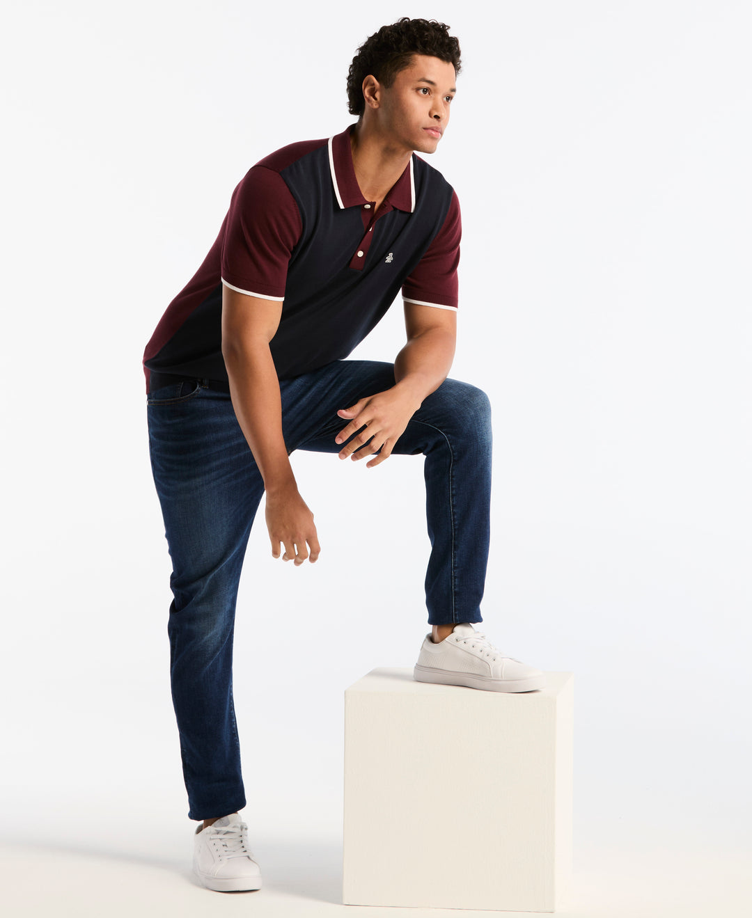 Cotton Colorblock Sweater Polo (Dark Sapphire) 