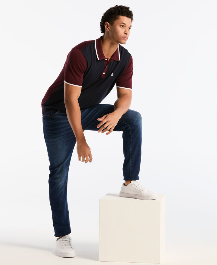 Cotton Colorblock Sweater Polo (Dark Sapphire) 