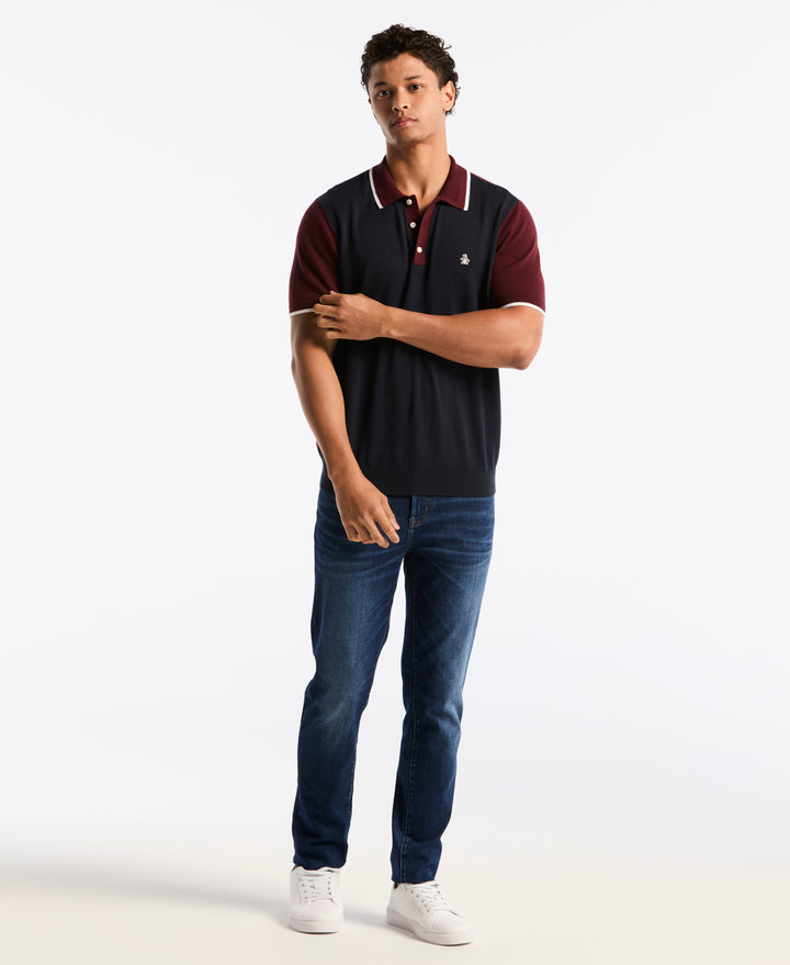 Cotton Colorblock Sweater Polo (Dark Sapphire) 