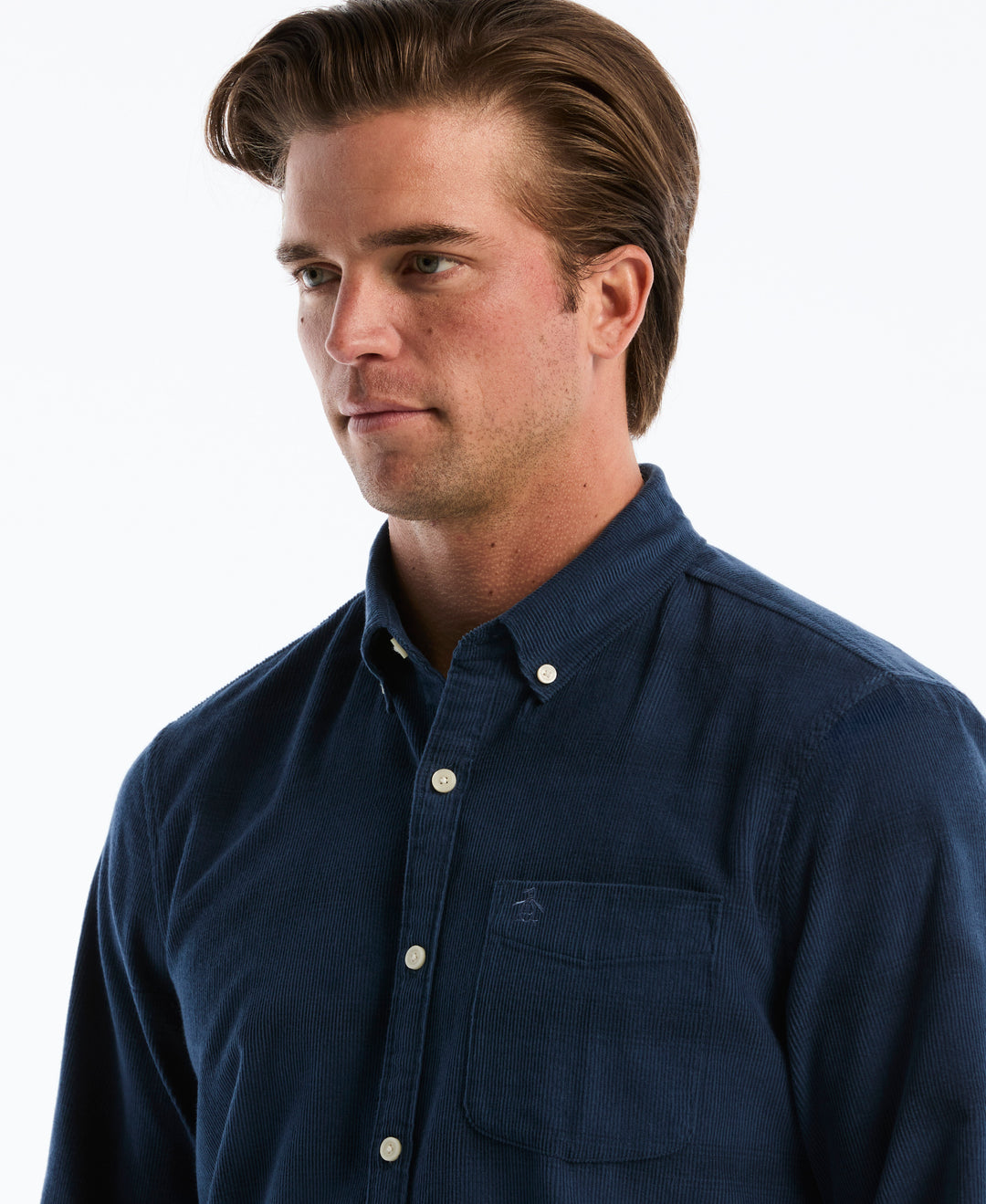 Long Sleeve Cotton Corduroy Horizontal Stripe Shirt (Sargasso Sea) 
