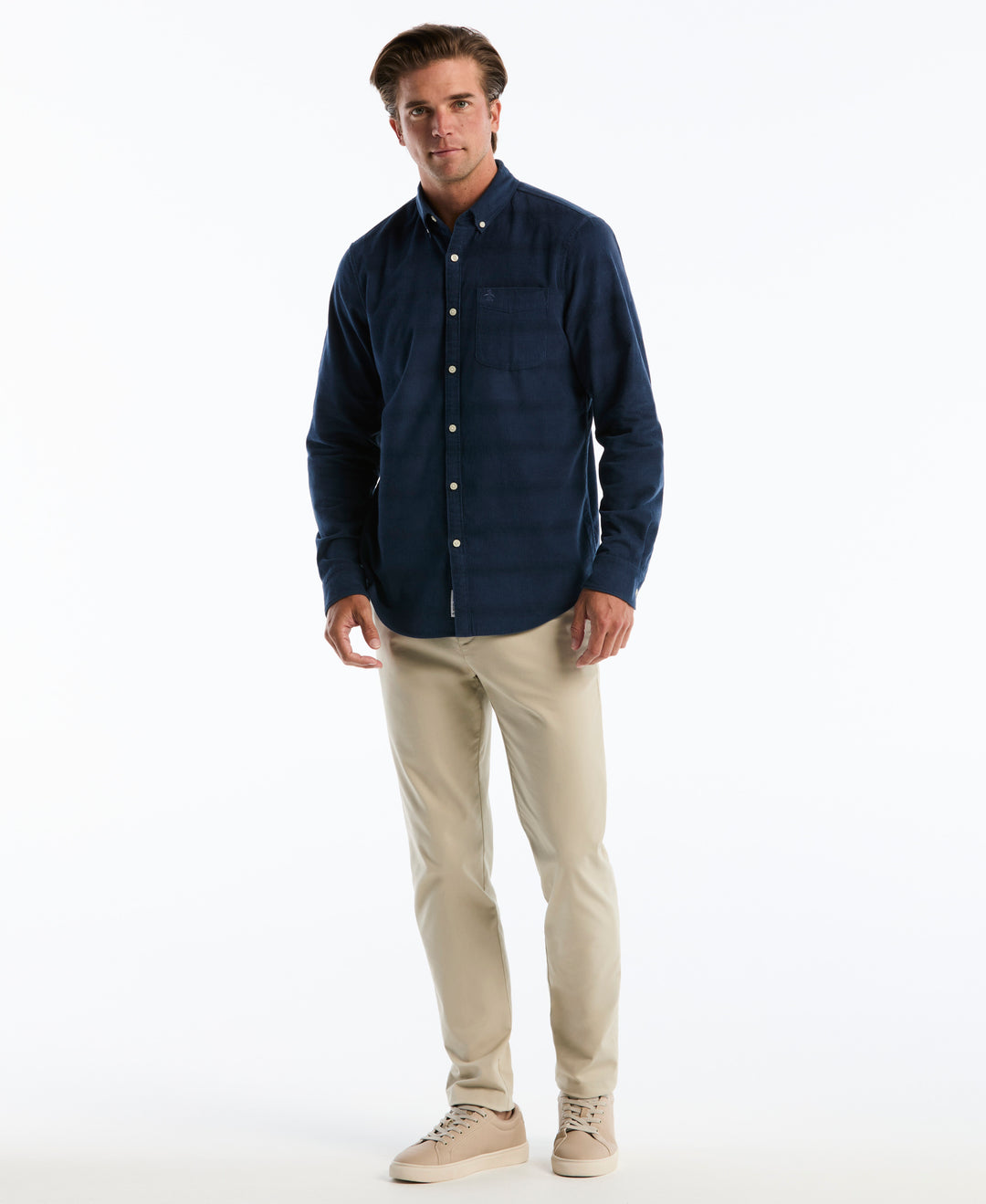 Long Sleeve Cotton Corduroy Horizontal Stripe Shirt (Sargasso Sea) 