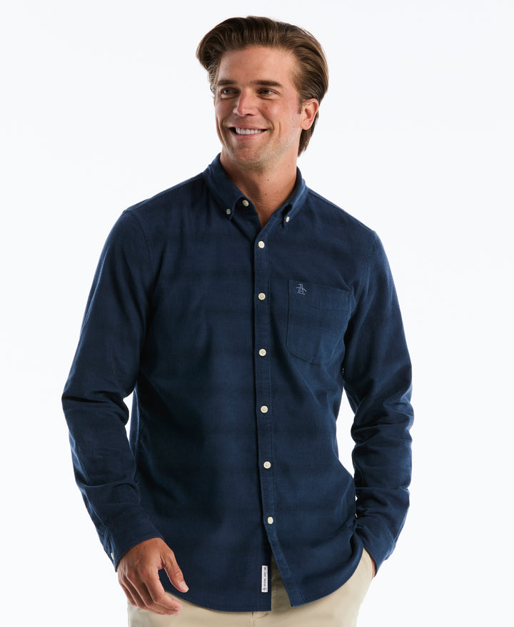 Long Sleeve Cotton Corduroy Horizontal Stripe Shirt (Sargasso Sea) 