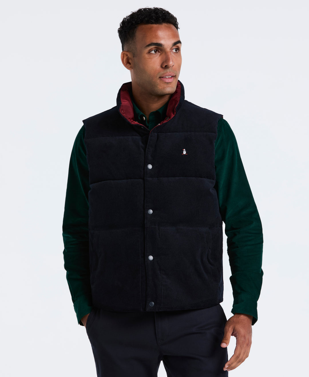 Cotton Reversible Corduroy Puffer Vest (Dark Sapphire) 