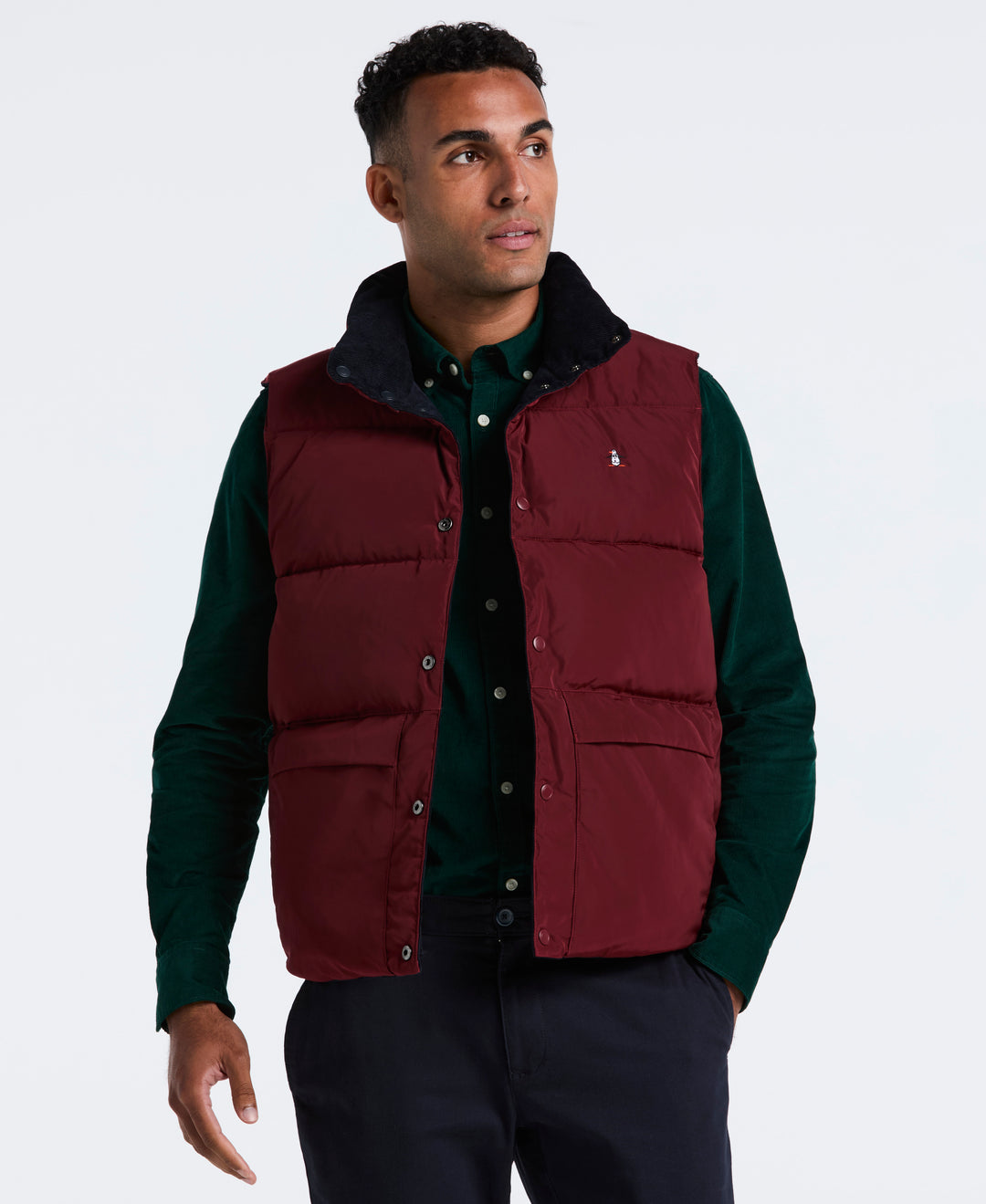 Cotton Reversible Corduroy Puffer Vest (Dark Sapphire) 
