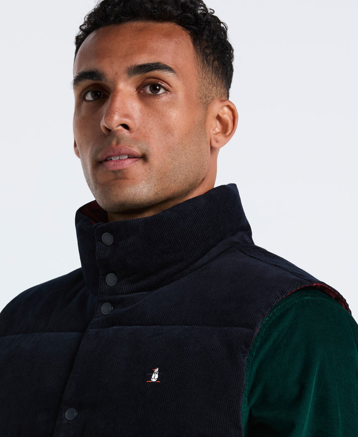 Cotton Reversible Corduroy Puffer Vest (Dark Sapphire) 