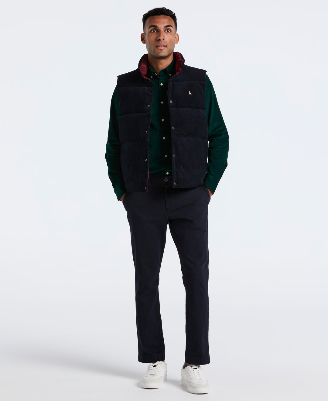 Cotton Reversible Corduroy Puffer Vest (Dark Sapphire) 