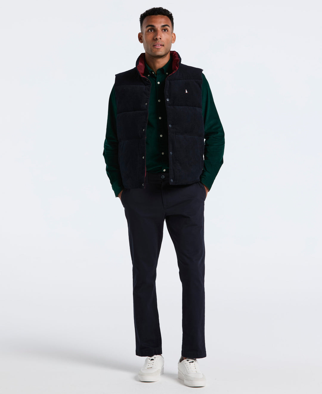 Cotton Reversible Corduroy Puffer Vest (Dark Sapphire) 