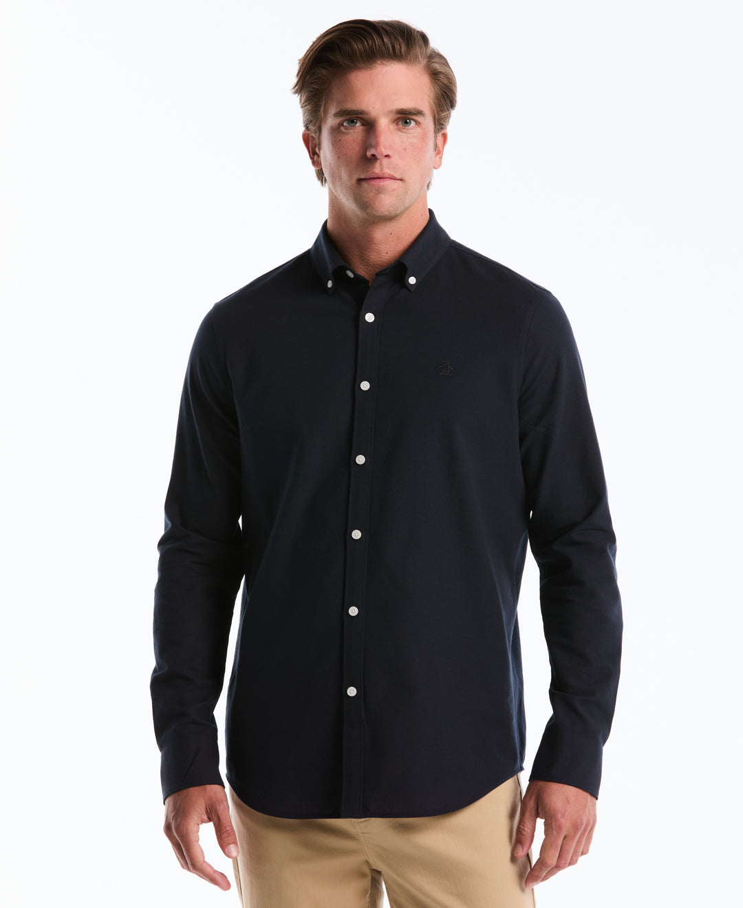 Original Penguin Men's Core Oxford Long Sleeve Shirt in Dark Sapphire Blue/Blue, Size Medium, 100% Cotton Original Penguin Men's Core Oxford Long Sleeve Shirt in Dark Sapphire Blue/Blue, Size Medium, 100% Cotton