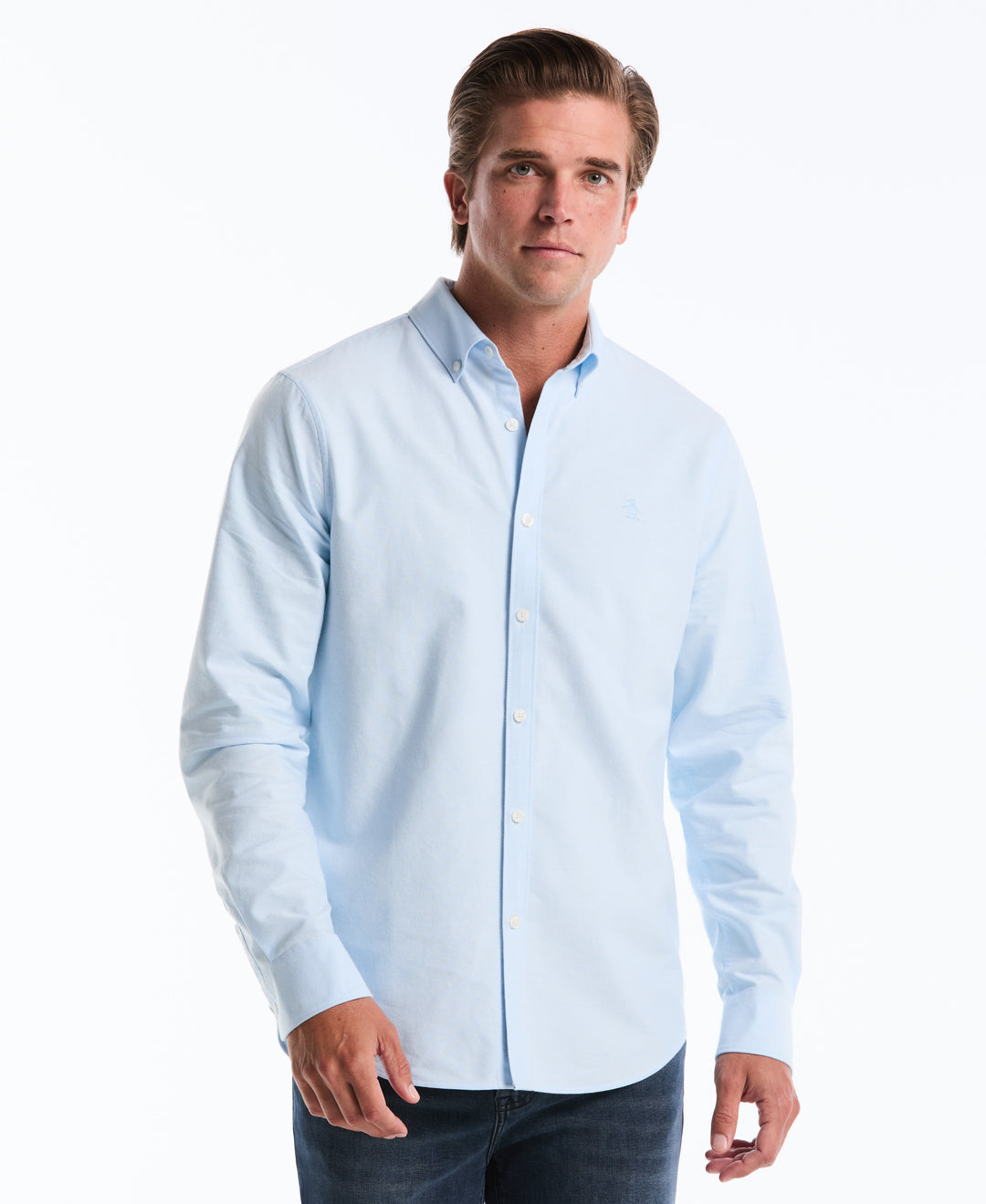 original penguin slim fit dress shirt Original Penguin Men's Core Oxford Long Sleeve Shirt in Bright White/White, Size 2XL, 100% Cotton