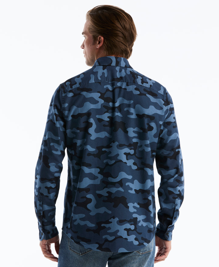 Cotton All-Over Camo Print Overshirt (Sargasso Sea) 