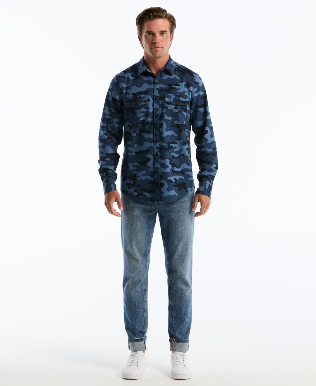 Cotton All-Over Camo Print Overshirt (Sargasso Sea) 