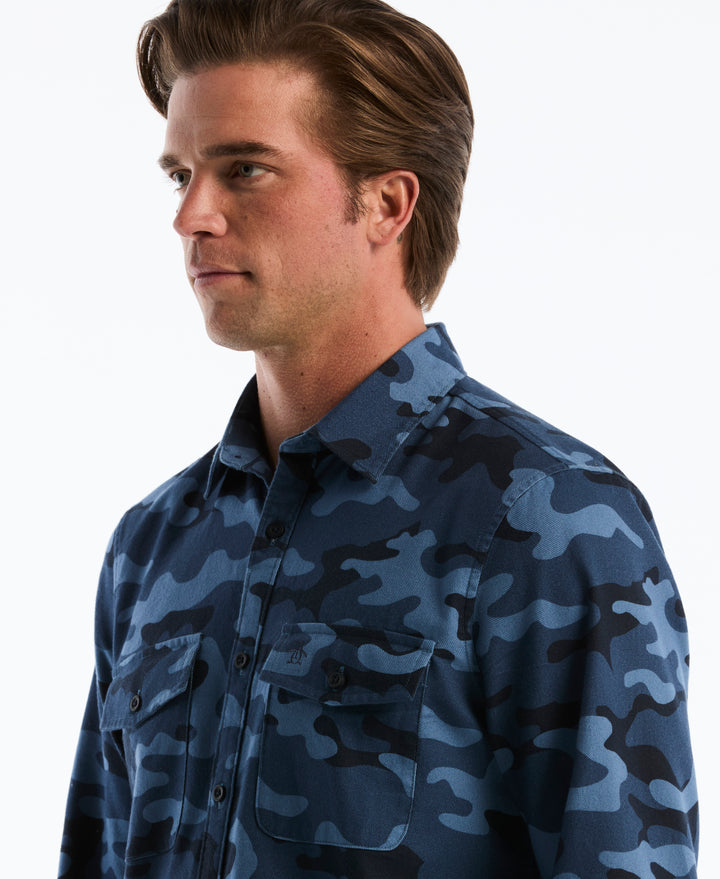Cotton All-Over Camo Print Overshirt (Sargasso Sea) 
