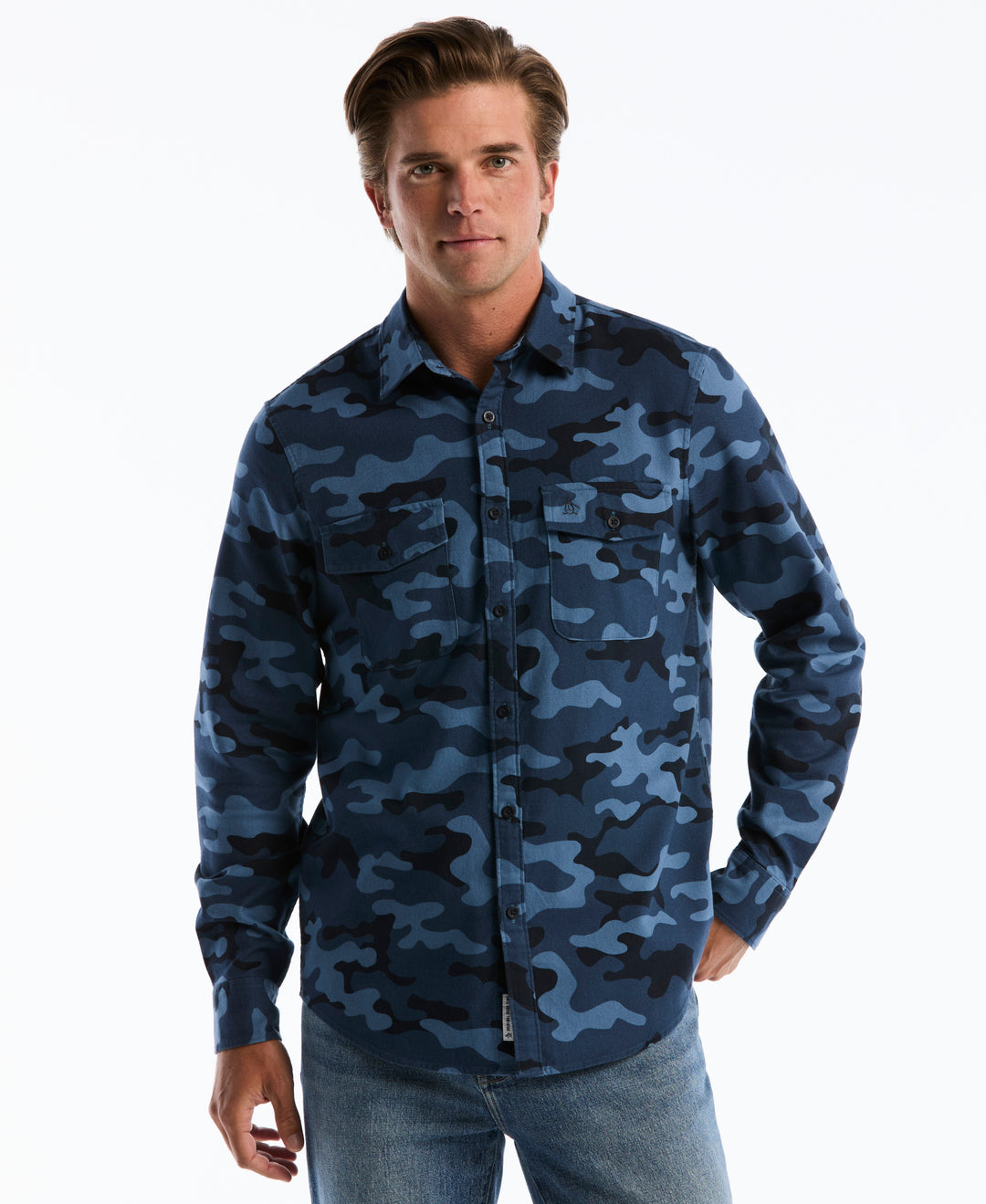 Cotton All-Over Camo Print Overshirt (Sargasso Sea) 