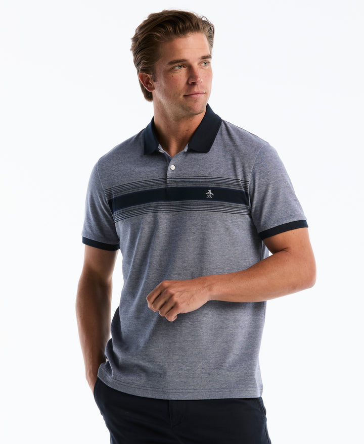 Cotton Birdseye Pique Degrade Stripe Polo (Dark Sapphire) 
