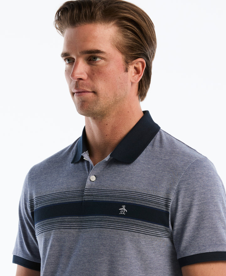 Cotton Birdseye Pique Degrade Stripe Polo (Dark Sapphire) 