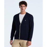 Cotton Blend Cable Knit Cardigan (Dark Sapphire) 