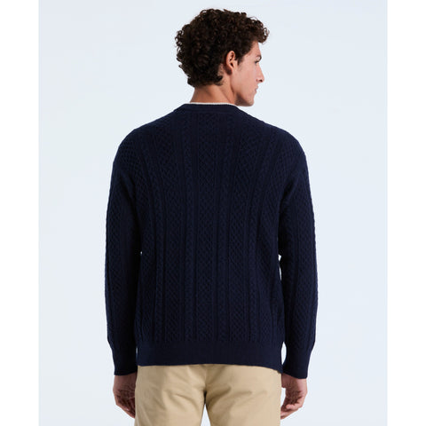 Cotton Blend Cable Knit Cardigan (Dark Sapphire) 
