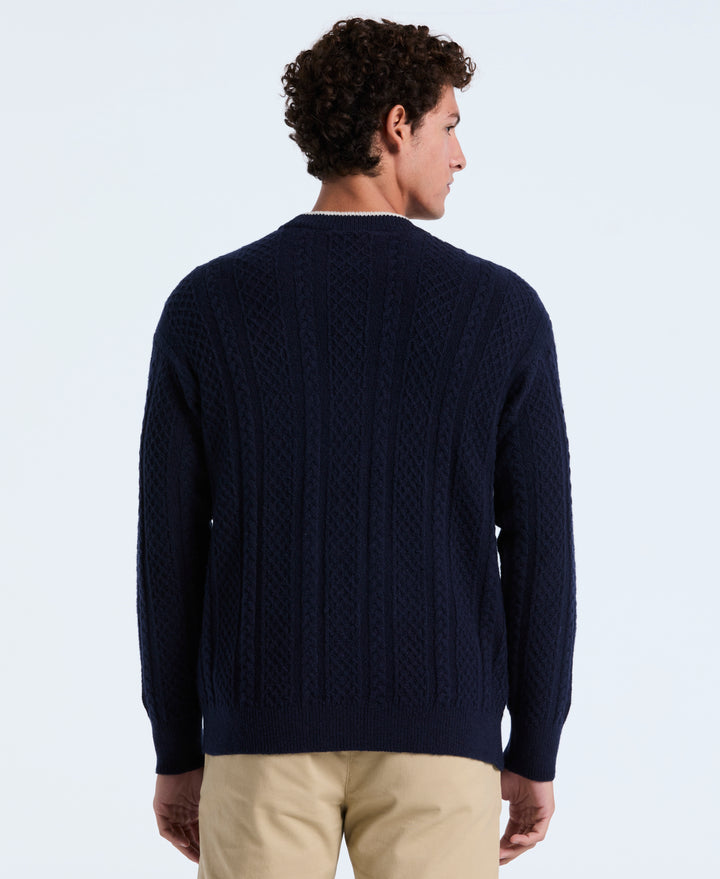 Cotton Blend Cable Knit Cardigan (Dark Sapphire) 