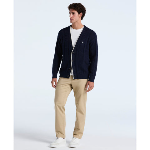 Cotton Blend Cable Knit Cardigan (Dark Sapphire) 