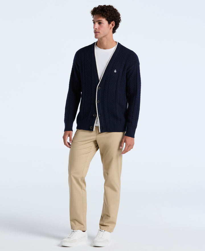Cotton Blend Cable Knit Cardigan (Dark Sapphire) 