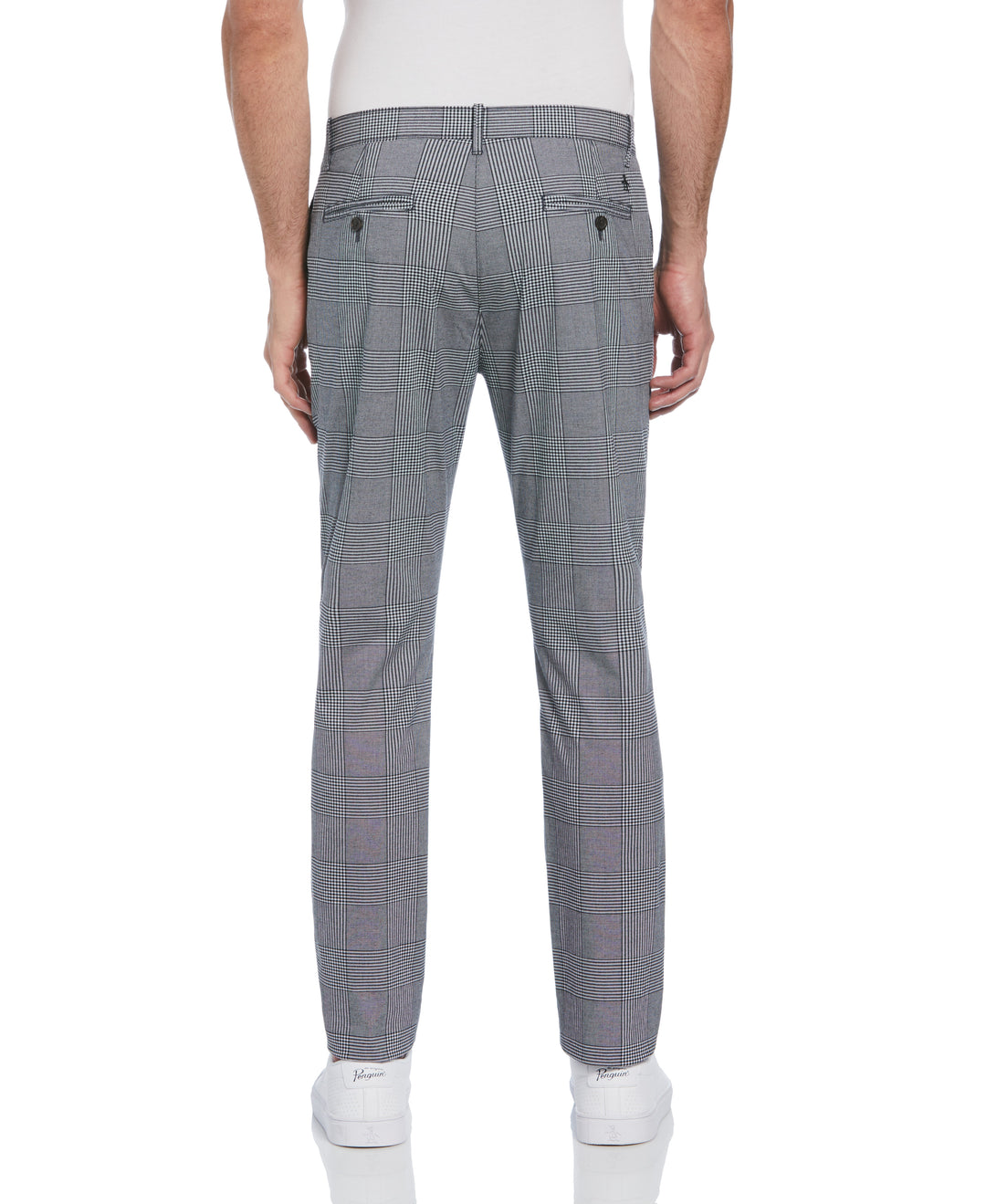 Cotton Blend Slim Fit Plaid Pants (True Black) 