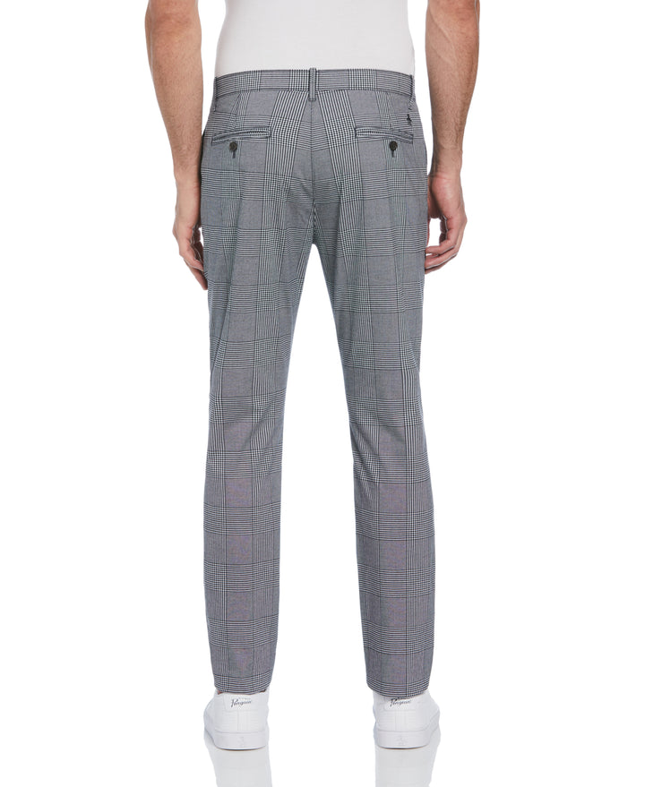 Cotton Blend Slim Fit Plaid Pants (True Black) 