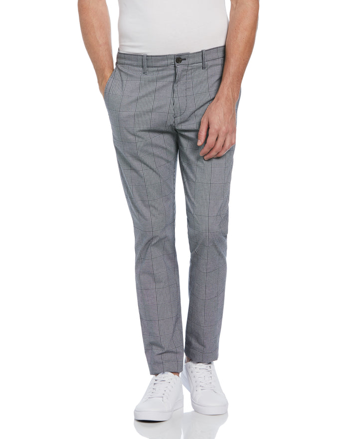 Cotton Blend Slim Fit Plaid Pants (True Black) 