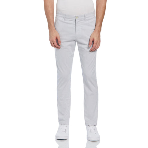 Cotton Blend Slim Fit Plaid Pants (Bright White) 
