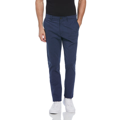 Cotton Blend Slim Fit Plaid Pants (Dark Sapphire) 