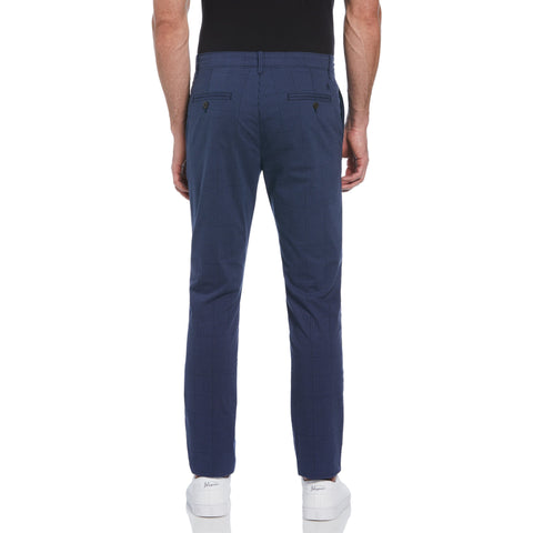 Cotton Blend Slim Fit Plaid Pants (Dark Sapphire) 