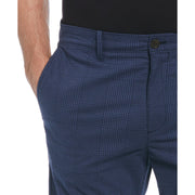 Cotton Blend Slim Fit Plaid Pants (Dark Sapphire) 