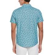 Cotton Chambray Palm Shirt  (Teal) 