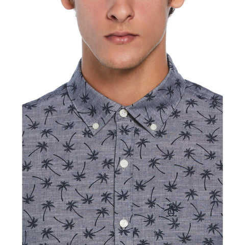 Cotton Chambray Palm Shirt  (Dark Sapphire) 