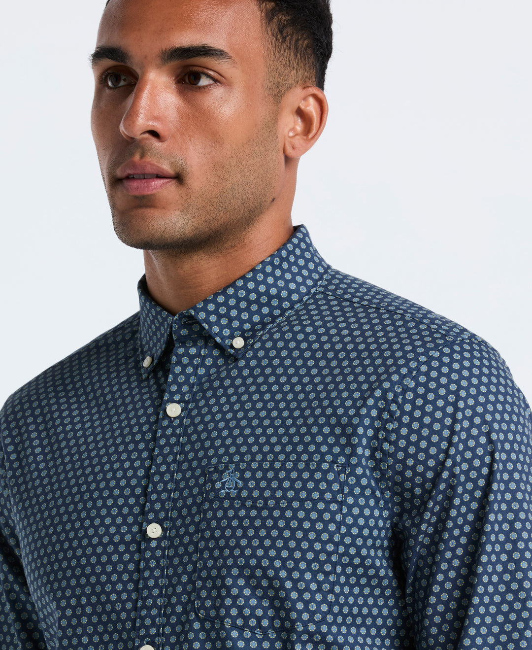 Cotton Stretch Chip Print Shirt (Sargasso Sea) 