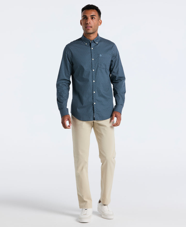Cotton Stretch Chip Print Shirt (Sargasso Sea) 