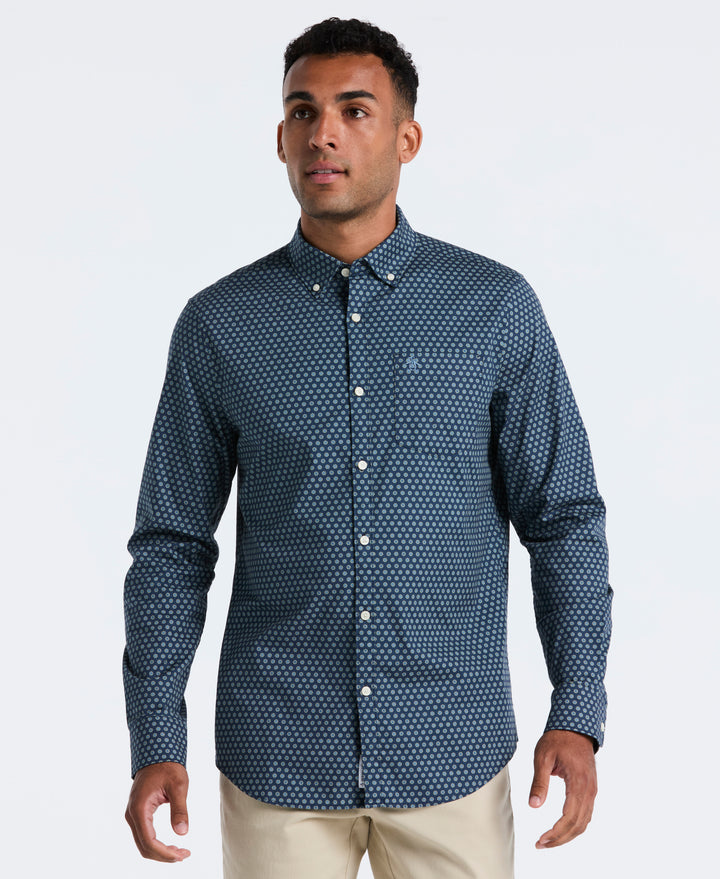 Cotton Stretch Chip Print Shirt (Sargasso Sea) 