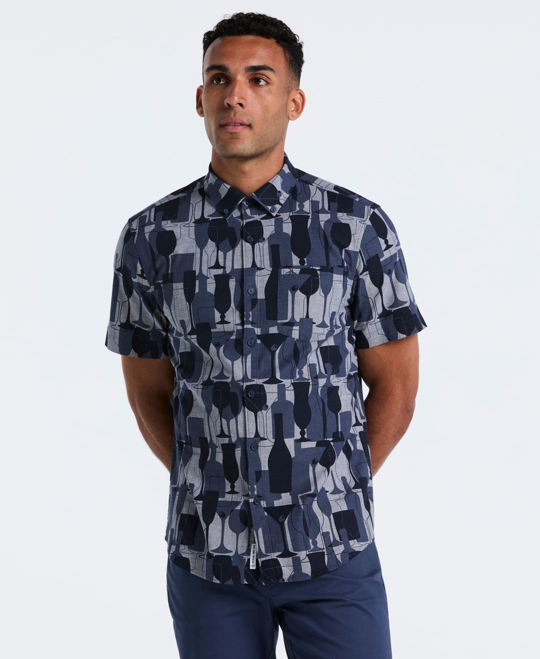 Cotton Cocktail Print Shirt-Shirts-Dark Sapphire-XS-Original Penguin