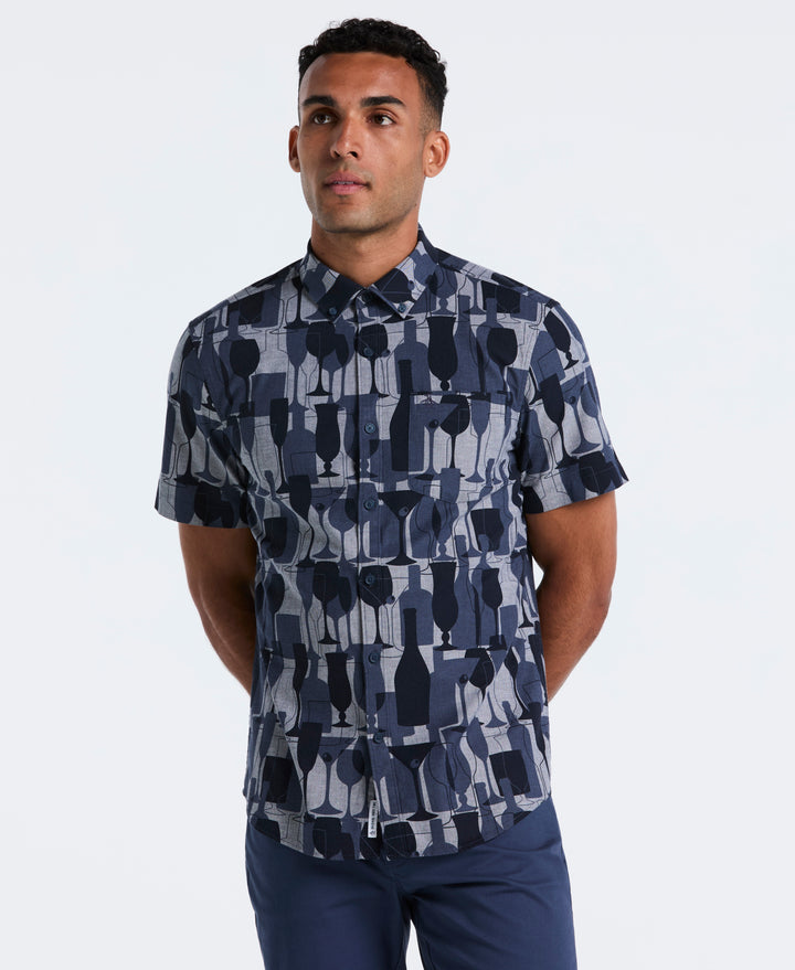 Cotton Cocktail Print Shirt (Dark Sapphire) 