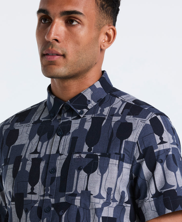 Cotton Cocktail Print Shirt (Dark Sapphire) 