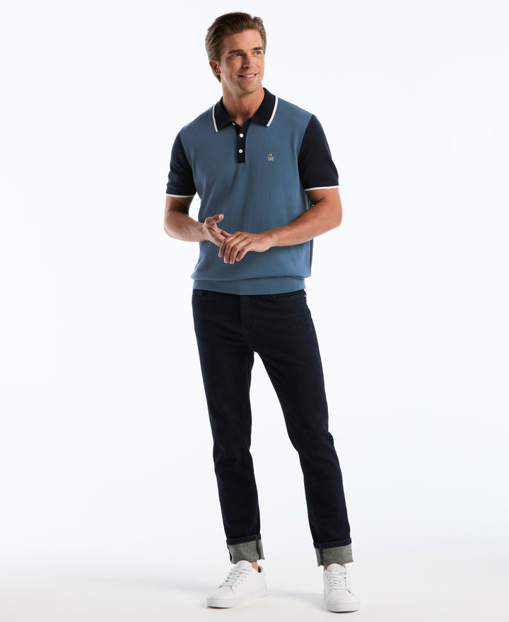 Cotton Colorblock Sweater Polo (Dark Sapphire) 