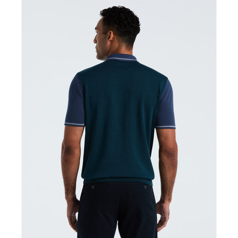 Cotton Colorblock Sweater Polo (Reflecting Pond) 