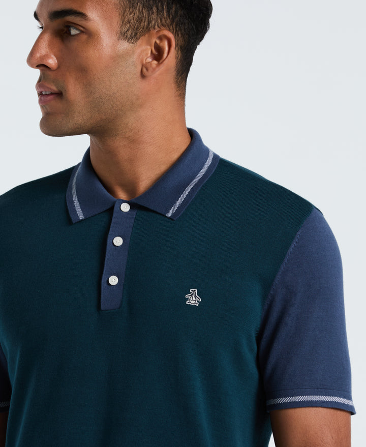 Cotton Colorblock Sweater Polo (Reflecting Pond) 
