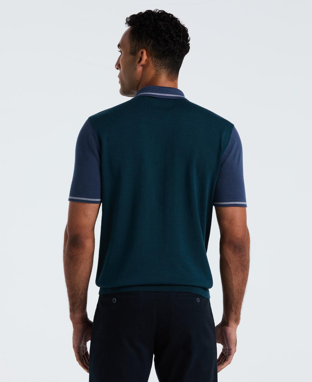 Cotton Colorblock Sweater Polo (Reflecting Pond) 