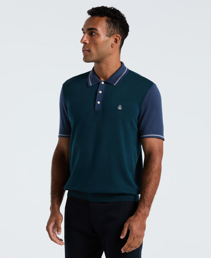 Cotton Colorblock Sweater Polo (Reflecting Pond) 